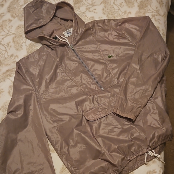 Lacoste Taupe Hooded Windbreaker Folds Into Pocket - Picture 3 of 6
